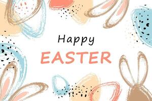Lycklig påsk baner med hand dragen påsk ägg och kanin öron på vit bakgrund vektor