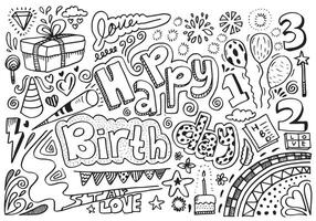 Hand zeichnen Geburtstag Element, Flaggen, Kuchen, Geschenke, Blumen, Herzen, Süßigkeiten. vektor