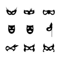 vektor uppsättning av karneval masker silhuetter enkel svart ikoner av maskerad masker