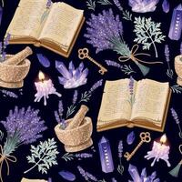 Vektor nahtlos Muster mit Buch und Lavendel