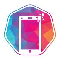 Handy, Mobiltelefon Pixel Logo Design Vektor Illustration.