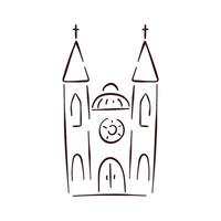 Kathedrale Gebäude Symbol im Linie Kunst Stil. Kirche einfach Hand gezeichnet Logo Design. Vektor Illustration isoliert auf ein Weiß Hintergrund.