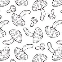 nahtlos Muster mit essbar Pilze Shiitake im Linie Kunst Stil. Design zum Verpackung Papier, Hintergrund, Textilien, Speisekarte. Vektor Illustration auf ein Weiß Hintergrund.