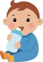 Illustration von ein wenig Baby Junge Trinken Milch von ein Plastik Flasche vektor