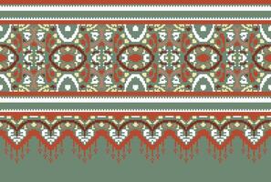 Pixel Kreuz Stich traditionell ethnisch Muster Paisley Blume Ikat Hintergrund abstrakt aztekisch afrikanisch indonesisch indisch nahtlos Muster zum Stoff drucken Stoff Kleid Teppich Vorhänge und Sarong vektor