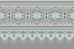 Pixel Kreuz Stich traditionell ethnisch Muster Paisley Blume Ikat Hintergrund abstrakt aztekisch afrikanisch indonesisch indisch nahtlos Muster zum Stoff drucken Stoff Kleid Teppich Vorhänge und Sarong vektor