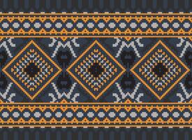 Pixel Kreuz Stich traditionell ethnisch Muster Paisley Blume Ikat Hintergrund abstrakt aztekisch afrikanisch indonesisch indisch nahtlos Muster zum Stoff drucken Stoff Kleid Teppich Vorhänge und Sarong vektor