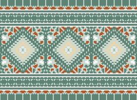 pixel korsa sy traditionell etnisk mönster paisley blomma ikat bakgrund abstrakt aztec afrikansk indonesiska indisk sömlös mönster för tyg skriva ut trasa klänning matta gardiner och sarong vektor