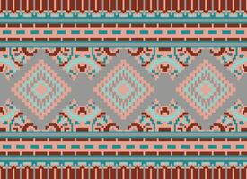 Pixel Kreuz Stich traditionell ethnisch Muster Paisley Blume Ikat Hintergrund abstrakt aztekisch afrikanisch indonesisch indisch nahtlos Muster zum Stoff drucken Stoff Kleid Teppich Vorhänge und Sarong vektor