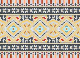 pixel korsa sy traditionell etnisk mönster paisley blomma ikat bakgrund abstrakt aztec afrikansk indonesiska indisk sömlös mönster för tyg skriva ut trasa klänning matta gardiner och sarong vektor