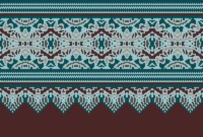 Kreuz Stich Stickerei ethnisch Muster, Vektor geometrisch aufwendig Hintergrund, Kreuz Stich retro Zickzack- Stil, Blau und Gelb Muster Stricken kontinuierlich, Design zum Textil, Stoff, Digital drucken