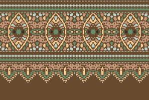 pixel korsa sy traditionell etnisk mönster paisley blomma ikat bakgrund abstrakt aztec afrikansk indonesiska indisk sömlös mönster för tyg skriva ut trasa klänning matta gardiner och sarong vektor