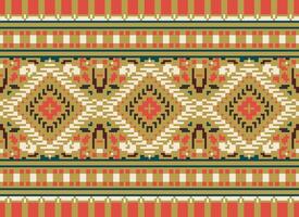 pixel korsa sy traditionell etnisk mönster paisley blomma ikat bakgrund abstrakt aztec afrikansk indonesiska indisk sömlös mönster för tyg skriva ut trasa klänning matta gardiner och sarong vektor