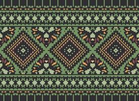 Pixel Kreuz Stich traditionell ethnisch Muster Paisley Blume Ikat Hintergrund abstrakt aztekisch afrikanisch indonesisch indisch nahtlos Muster zum Stoff drucken Stoff Kleid Teppich Vorhänge und Sarong vektor