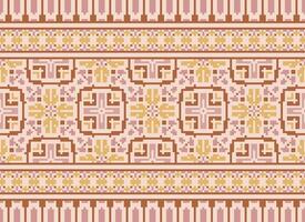 Pixel Kreuz Stich traditionell ethnisch Muster Paisley Blume Ikat Hintergrund abstrakt aztekisch afrikanisch indonesisch indisch nahtlos Muster zum Stoff drucken Stoff Kleid Teppich Vorhänge und Sarong vektor