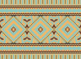 Pixel Kreuz Stich traditionell ethnisch Muster Paisley Blume Ikat Hintergrund abstrakt aztekisch afrikanisch indonesisch indisch nahtlos Muster zum Stoff drucken Stoff Kleid Teppich Vorhänge und Sarong vektor