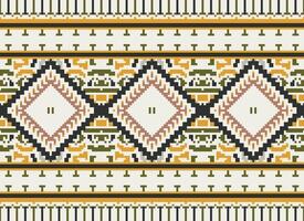 Pixel Kreuz Stich traditionell ethnisch Muster Paisley Blume Ikat Hintergrund abstrakt aztekisch afrikanisch indonesisch indisch nahtlos Muster zum Stoff drucken Stoff Kleid Teppich Vorhänge und Sarong vektor