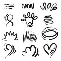 uppsättning av ritad för hand söt tecknad uttryck tecken klotter linje stroke. rörelse teckning, uttryckssymbol effekter design element, tecknad serie karaktär känsla symboler. vektor
