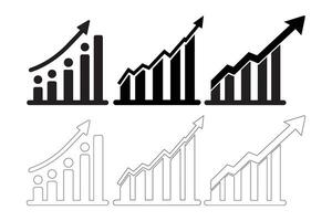 vektor symboler för tillväxt diagram, stigande vinster, företags- expansion, och finansiell få. svart linjär ritningar