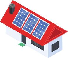 isometrisk hus med sol- paneler på de tak vektor