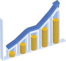 ein Graph mit Stapel von Münzen und ein Pfeil zeigen nach oben vektor