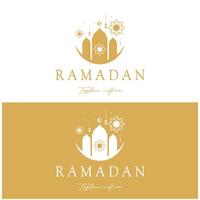 Ramadan Mubarak Logo mit Laterne Elemente, Halbmond Mond und Star Moschee Gebäude, islamisch Kalligraphie Muster, zum Geschäft, die Architektur, Muslime, eid, eid Karten, islamisch Bildung vektor