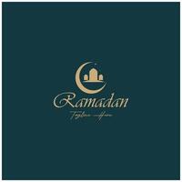 ramadan mubarak logotyp med lykta element, halvmåne måne och stjärna moské byggnad, islamic kalligrafi mönster, för företag, arkitektur, muslimer, eid, eid kort, islamic utbildning vektor
