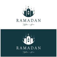 Ramadan Mubarak Logo mit Laterne Elemente, Halbmond Mond und Star Moschee Gebäude, islamisch Kalligraphie Muster, zum Geschäft, die Architektur, Muslime, eid, eid Karten, islamisch Bildung vektor