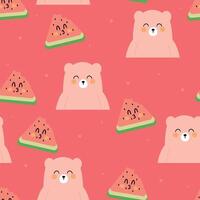 sömlös mönster med söt tecknad serie björnar och söt vattenmelon bakgrund för tyg skriva ut, textil, gåva omslag papper. barns färgrik vektor, platt stil vektor
