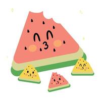 Hand gezeichnet Karikatur kawaii rot und Gelb Wassermelone Frucht. süß Karikatur Tiere vektor