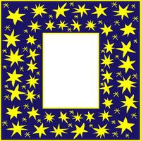 Vektor abstrakt Rahmen im das bilden von Gelb Sterne auf ein Blau Hintergrund im Gekritzel Stil