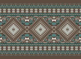 Pixel Kreuz Stich traditionell ethnisch Muster Paisley Blume Ikat Hintergrund abstrakt aztekisch afrikanisch indonesisch indisch nahtlos Muster zum Stoff drucken Stoff Kleid Teppich Vorhänge und Sarong vektor