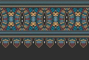 Pixel Kreuz Stich Muster mit Blumen- Entwürfe. traditionell Kreuz Stich Handarbeit. geometrisch ethnisch Muster, Stickerei, Textil- Ornamentik, Stoff, Hand genäht Muster, kulturell Nähen vektor