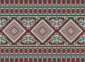 Pixel Kreuz Stich traditionell ethnisch Muster Paisley Blume Ikat Hintergrund abstrakt aztekisch afrikanisch indonesisch indisch nahtlos Muster zum Stoff drucken Stoff Kleid Teppich Vorhänge und Sarong vektor