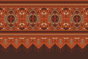 Pixel Kreuz Stich traditionell ethnisch Muster Paisley Blume Ikat Hintergrund abstrakt aztekisch afrikanisch indonesisch indisch nahtlos Muster zum Stoff drucken Stoff Kleid Teppich Vorhänge und Sarong vektor