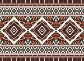 Pixel Kreuz Stich traditionell ethnisch Muster Paisley Blume Ikat Hintergrund abstrakt aztekisch afrikanisch indonesisch indisch nahtlos Muster zum Stoff drucken Stoff Kleid Teppich Vorhänge und Sarong vektor