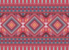 Pixel Kreuz Stich traditionell ethnisch Muster Paisley Blume Ikat Hintergrund abstrakt aztekisch afrikanisch indonesisch indisch nahtlos Muster zum Stoff drucken Stoff Kleid Teppich Vorhänge und Sarong vektor