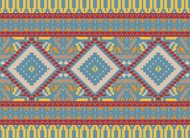 pixel korsa sy traditionell etnisk mönster paisley blomma ikat bakgrund abstrakt aztec afrikansk indonesiska indisk sömlös mönster för tyg skriva ut trasa klänning matta gardiner och sarong vektor