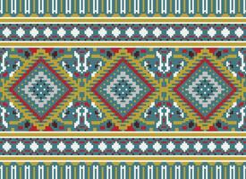 Pixel Kreuz Stich traditionell ethnisch Muster Paisley Blume Ikat Hintergrund abstrakt aztekisch afrikanisch indonesisch indisch nahtlos Muster zum Stoff drucken Stoff Kleid Teppich Vorhänge und Sarong vektor