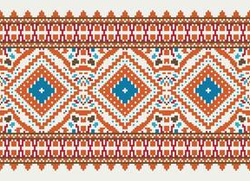 Pixel Kreuz Stich traditionell ethnisch Muster Paisley Blume Ikat Hintergrund abstrakt aztekisch afrikanisch indonesisch indisch nahtlos Muster zum Stoff drucken Stoff Kleid Teppich Vorhänge und Sarong vektor