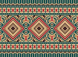 Pixel Kreuz Stich traditionell ethnisch Muster Paisley Blume Ikat Hintergrund abstrakt aztekisch afrikanisch indonesisch indisch nahtlos Muster zum Stoff drucken Stoff Kleid Teppich Vorhänge und Sarong vektor