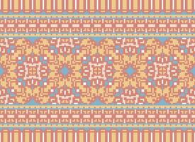 Pixel Kreuz Stich traditionell ethnisch Muster Paisley Blume Ikat Hintergrund abstrakt aztekisch afrikanisch indonesisch indisch nahtlos Muster zum Stoff drucken Stoff Kleid Teppich Vorhänge und Sarong vektor