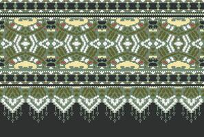 Pixel Kreuz Stich traditionell ethnisch Muster Paisley Blume Ikat Hintergrund abstrakt aztekisch afrikanisch indonesisch indisch nahtlos Muster zum Stoff drucken Stoff Kleid Teppich Vorhänge und Sarong vektor