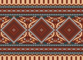 Pixel Kreuz Stich traditionell ethnisch Muster Paisley Blume Ikat Hintergrund abstrakt aztekisch afrikanisch indonesisch indisch nahtlos Muster zum Stoff drucken Stoff Kleid Teppich Vorhänge und Sarong vektor