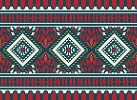 Pixel Kreuz Stich traditionell ethnisch Muster Paisley Blume Ikat Hintergrund abstrakt aztekisch afrikanisch indonesisch indisch nahtlos Muster zum Stoff drucken Stoff Kleid Teppich Vorhänge und Sarong vektor