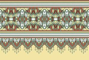 Pixel Kreuz Stich traditionell ethnisch Muster Paisley Blume Ikat Hintergrund abstrakt aztekisch afrikanisch indonesisch indisch nahtlos Muster zum Stoff drucken Stoff Kleid Teppich Vorhänge und Sarong vektor