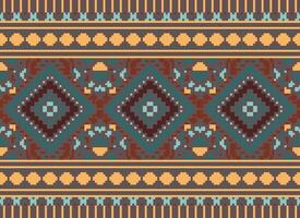 Pixel Kreuz Stich traditionell ethnisch Muster Paisley Blume Ikat Hintergrund abstrakt aztekisch afrikanisch indonesisch indisch nahtlos Muster zum Stoff drucken Stoff Kleid Teppich Vorhänge und Sarong vektor