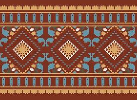 pixel korsa sy traditionell etnisk mönster paisley blomma ikat bakgrund abstrakt aztec afrikansk indonesiska indisk sömlös mönster för tyg skriva ut trasa klänning matta gardiner och sarong vektor