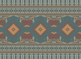 pixel korsa sy traditionell etnisk mönster paisley blomma ikat bakgrund abstrakt aztec afrikansk indonesiska indisk sömlös mönster för tyg skriva ut trasa klänning matta gardiner och sarong vektor