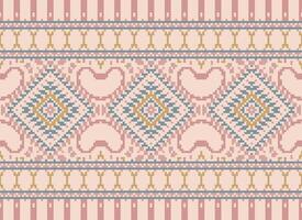 Pixel Kreuz Stich traditionell ethnisch Muster Paisley Blume Ikat Hintergrund abstrakt aztekisch afrikanisch indonesisch indisch nahtlos Muster zum Stoff drucken Stoff Kleid Teppich Vorhänge und Sarong vektor